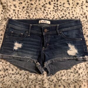 Hollister Women's Dark Blue Distressed Jean Shorts